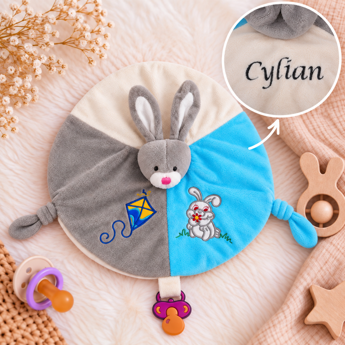 Doudou lapin gris