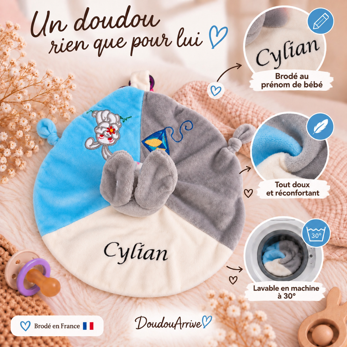 Doudou lapin gris