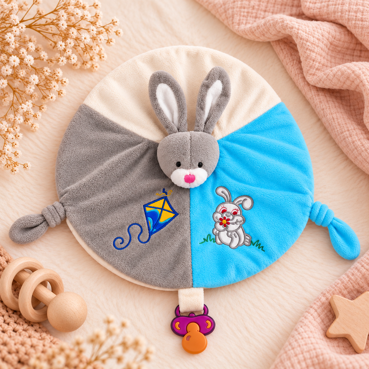 Doudou lapin gris